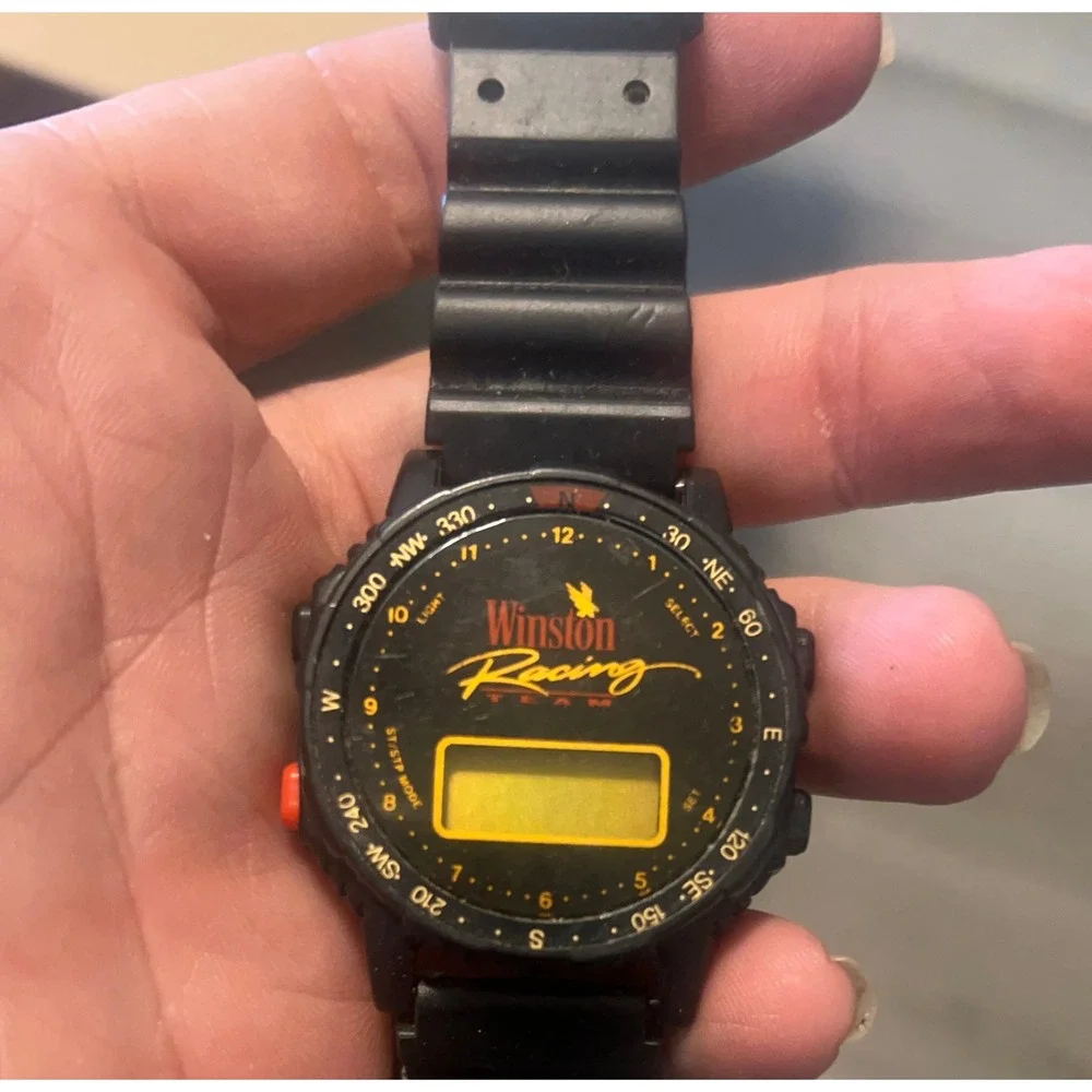 Vintage Winston Racing Team Digital Watch Black Resin Compass Bezel NASCAR 90s
